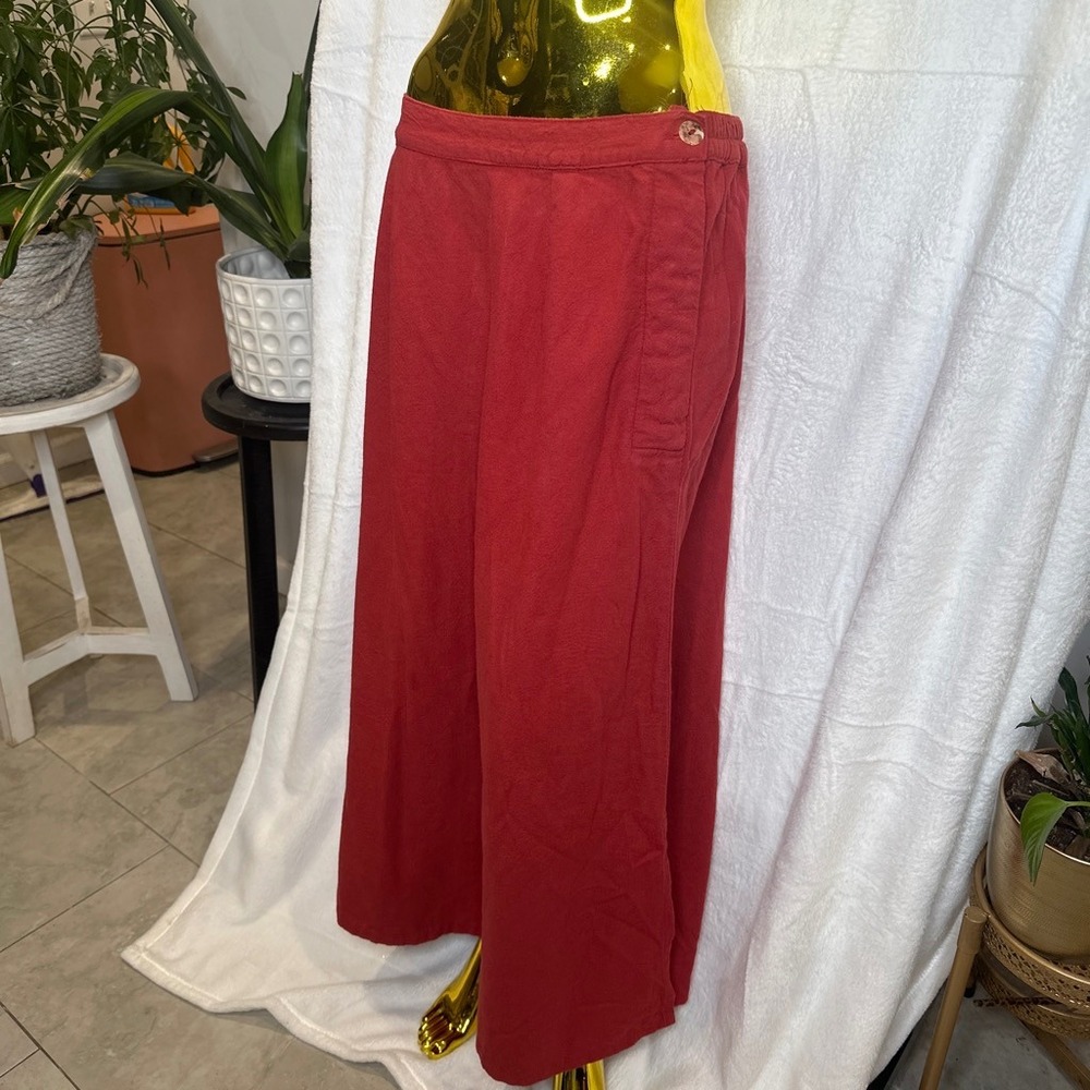 True Vintage Boho 100% Textured Cotton Red Maroon Maxi Skirt USA Made LARGE - Picture 2 of 12